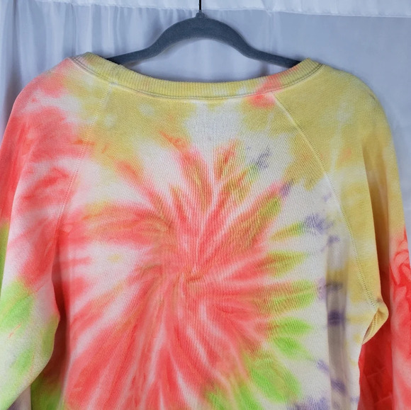 Hanes Re-Done Neon Spiral Tie Dye Wring Pull Over Multi Color Sweatshirt Sz S - Picture 7 of 8